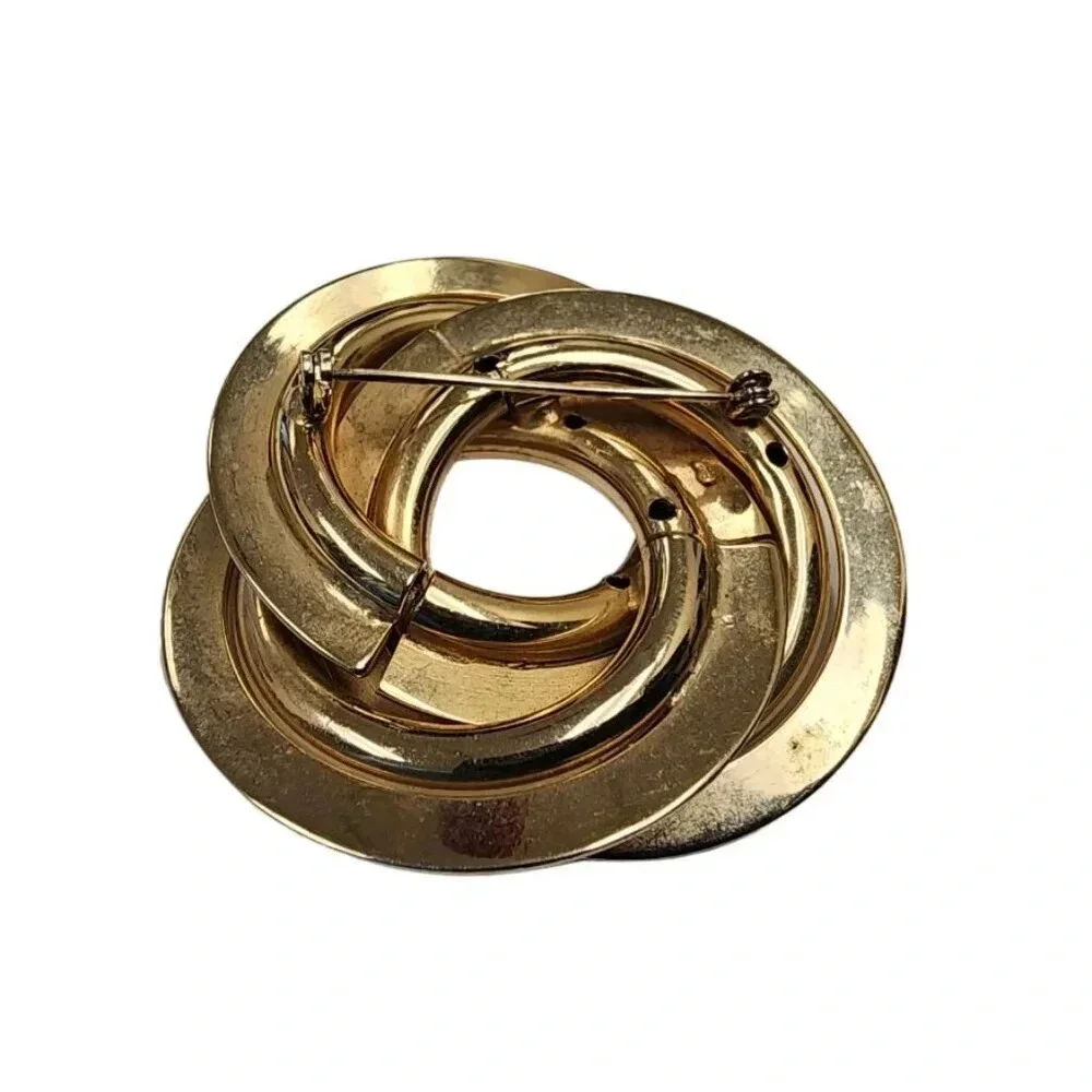 Vintage Textured Twisted Circles Knot Brooch Pin Gold Tone - Picture 2 of 2